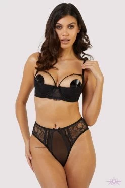 Playful Promises Fallon Quarter Cup Bra -Fun Shop FallonBlackQuarterCupLaceBalconetteBra Mayfair Stockings 33
