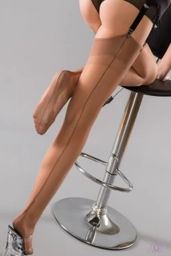 Gio Cuban Heel Fully Fashioned Stockings - Contrast Seam -Fun Shop Mayfair Stockings Gio stockings MSP Gio Natural FF 3