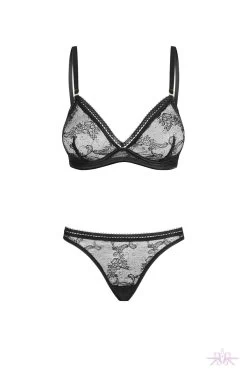 Noir Handmade Lace Plunge Underwired Bra And Thong -Fun Shop Mayfair Stockings03180418 3