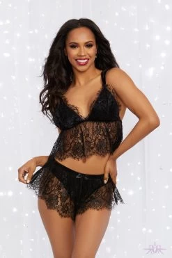 Dreamgirl Black Velvet And Lace Chemise And Knicker Set 9 Dreamgirl Black Velvet And Lace Chemise And Knicker Set -Fun Shop Mayfair Stockings12352 Black Front 12