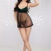 Dreamgirl Evergreen Babydoll And Thong -Fun Shop Mayfair Stockings12386 Evergreen Black Front 1