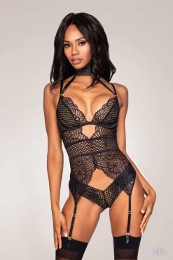 Dreamgirl Black Lace Garter Bodysuit -Fun Shop Mayfair Stockings12462 Black Front 1 2