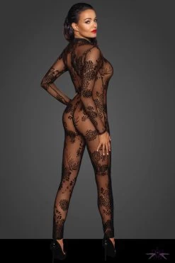 Noir Handmade Fabulous Tulle Catsuit -Fun Shop Mayfair StockingsF237 back grey 1