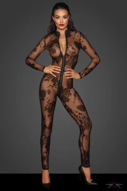 Noir Handmade Fabulous Tulle Catsuit -Fun Shop Mayfair StockingsF237 front BOX grey 2