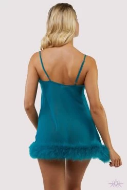 Playful Promises Bettie Page Feather Trim Teal Babydoll -Fun Shop Mayfair Stockingsbettie page lingerie nightwear teal feather trim babydoll 30498539339824 2000x 2