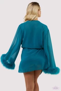 Playful Promises Bettie Page Feather Trim Teal Robe -Fun Shop Mayfair Stockingsbettie page lingerie nightwear teal feather trim robe 30498621784112 2000x 3