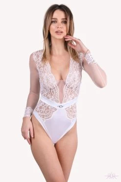 Prelude Marlene Long Sleeved White Bodysuit -Fun Shop Mayfair Stockingsyh307 yh307.alb 5 70